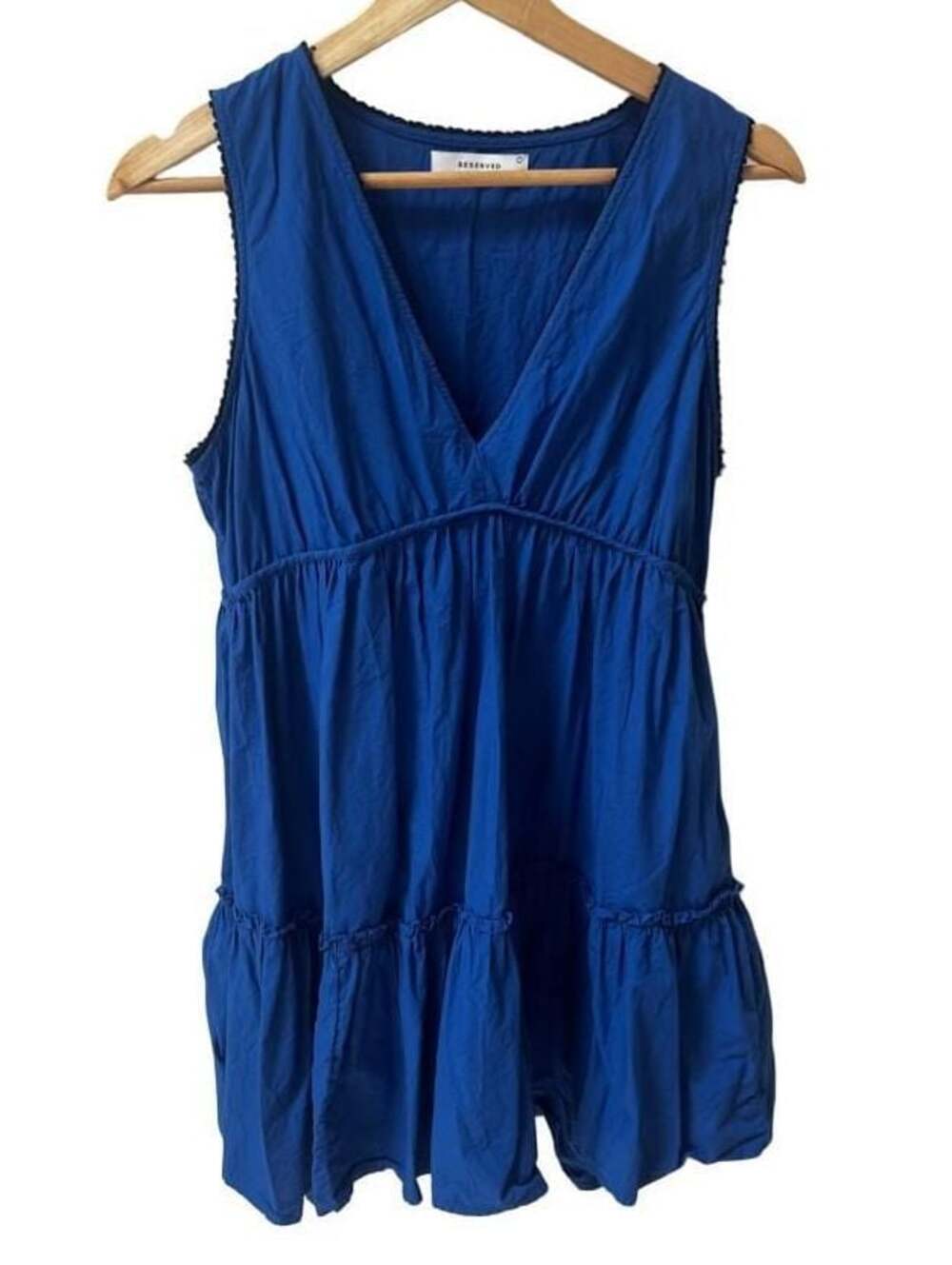 Reserved Blue V-Neck Tiered Sleeveless Mini Dress Size M